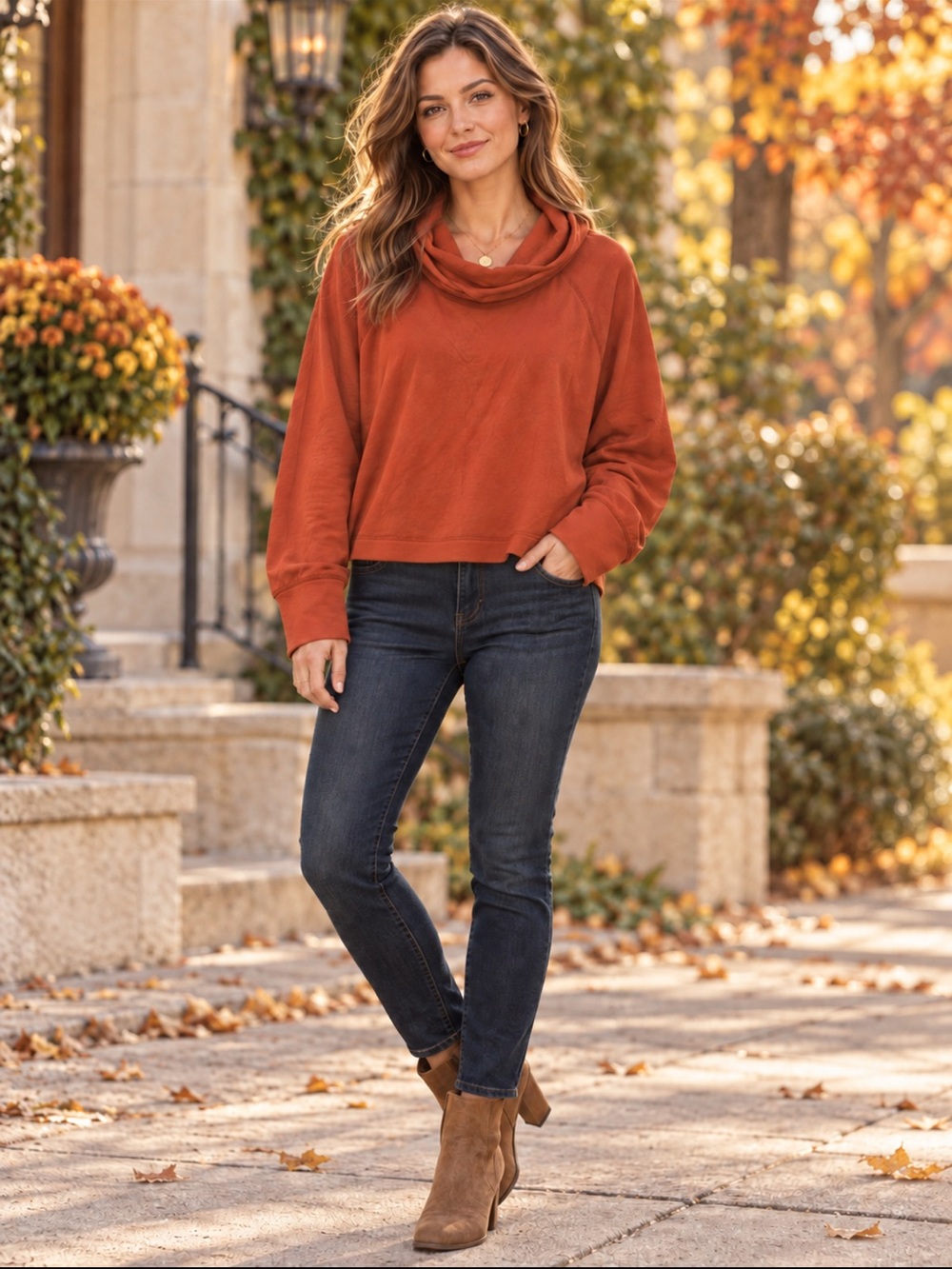 Women’s Oversized Cowl Neck Sweater - Rust